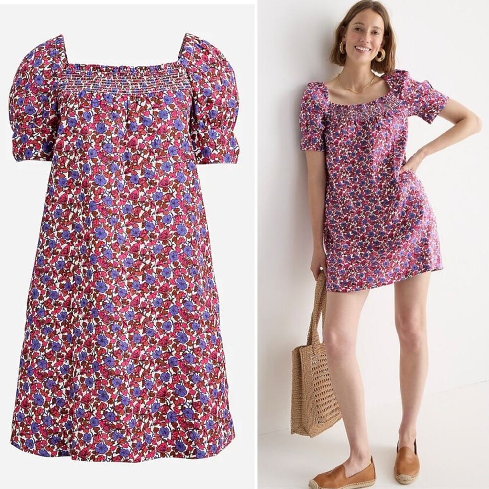 J.Crew Afternoon Linen Dress in Berry Floral